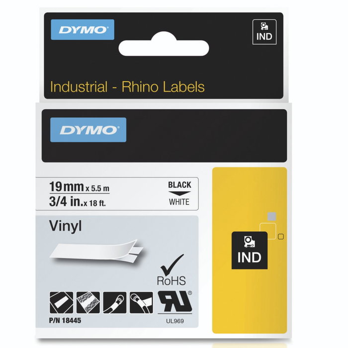 Dymo RHINO Cinta ID1-19 Negro sobre Blanco 19mm x 5,5m