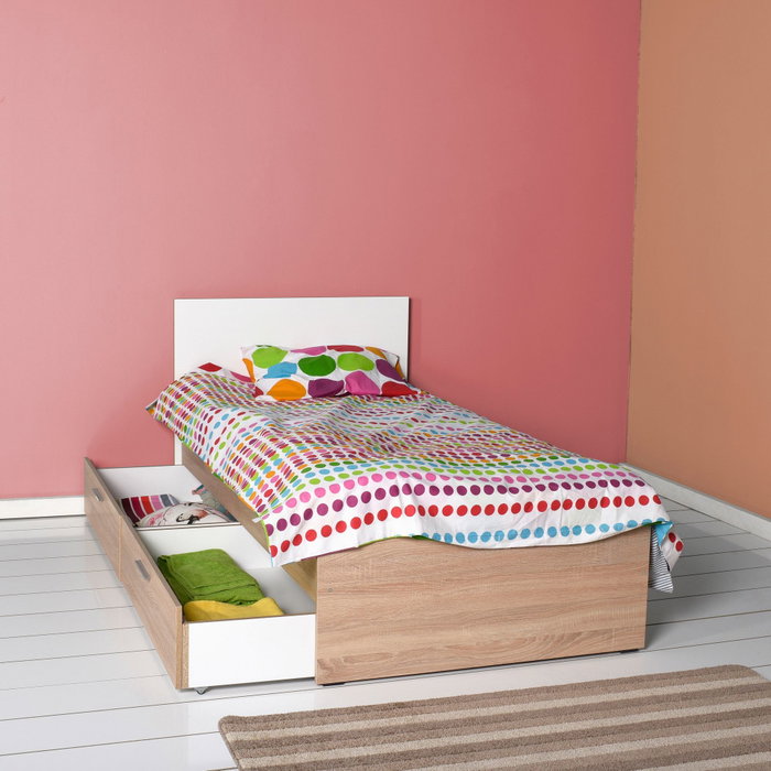 Hanah Home Kry-792-Sd-2 Somier Individual 100x195cm con 2 Cajones Sonomo y Blanco