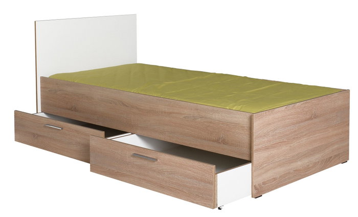 Hanah Home Kry-792-Sd-2 Somier Individual 100x195cm con 2 Cajones Sonomo y Blanco
