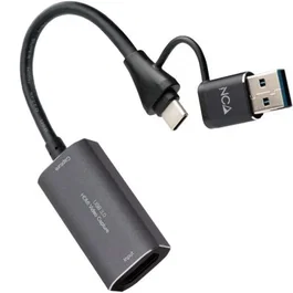 Nano Cable Capturadora de Video Externa HDMI 4K/30HZ 10.15.0001, USB-C/USB-A, Compatible con Windows, Mac, Android, Gris