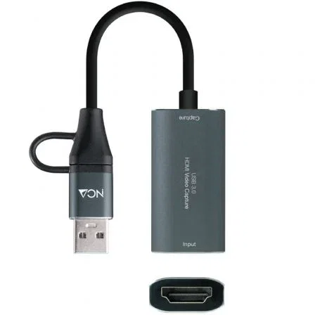 Nano Cable Capturadora de Video Externa HDMI 4K/30HZ 10.15.0001, USB-C/USB-A, Compatible con Windows, Mac, Android, Gris