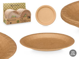 Kinvara Set 18 Platos Kraft Natural Papel 23 cm (Set de 48)