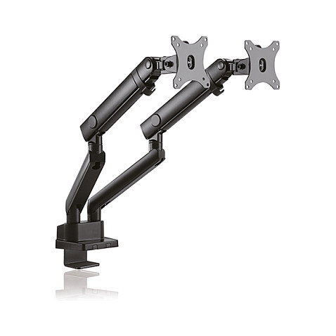 ICY BOX IB-MS314-T Soporte de Monitor para 2 Pantallas hasta 32", con Abrazadera de Escritorio, Ajustable, Negro