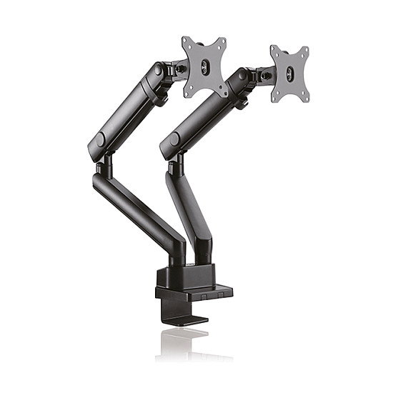 ICY BOX IB-MS314-T Soporte de Monitor para 2 Pantallas hasta 32", con Abrazadera de Escritorio, Ajustable, Negro