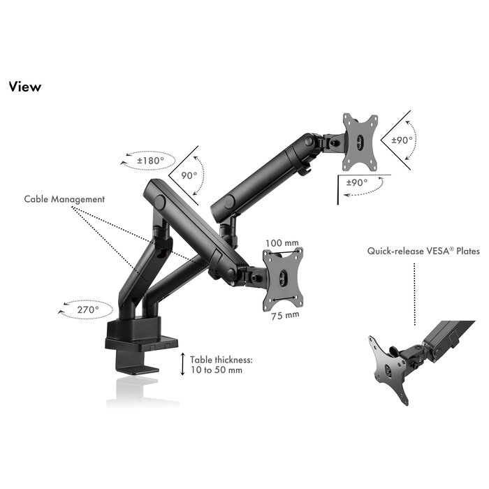 ICY BOX IB-MS314-T Soporte de Monitor para 2 Pantallas hasta 32", con Abrazadera de Escritorio, Ajustable, Negro