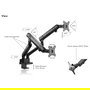 ICY BOX IB-MS314-T Soporte de Monitor para 2 Pantallas hasta 32", con Abrazadera de Escritorio, Ajustable, Negro