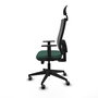 Silla de oficina Horna con mecanismo Sincro/Traslack tapizada con Tela color Verde botella y malla color Gris. Equipada con lumbar 1D, Brazos 1D, Cabecero Fijo y Ruedas 65 mm parqué
