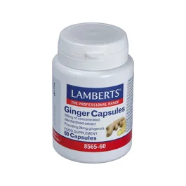 Lamberts Jengibre (Ginger) 60 Cápsulas - Extracto Estandarizado 120:1, 120 mg por Cápsula - Apto para Vegetarianos