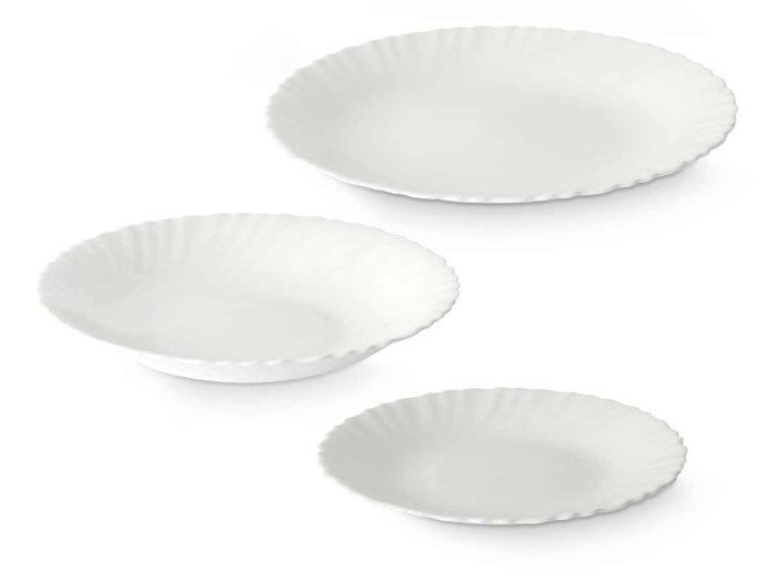 Vivalto Vajilla 12 Piezas Redonda Clásica Opal, Vidrio Blanco, Plato 24 cm + 21.5 cm + 19 cm, Dimensiones 25x13.5x25 cm (Set de 2) Vivalto Vajilla 12 Piezas Redonda Clásica Opal, Vidrio Blanco, Plato 24 cm + 21.5 cm + 19 cm, Dimensiones 25x13.5x25 cm (Set de 2)