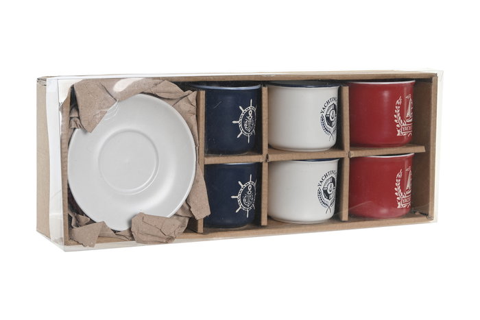 DKD Home Decor Set de 6 Tazas de Café de Gres Grabado Azul