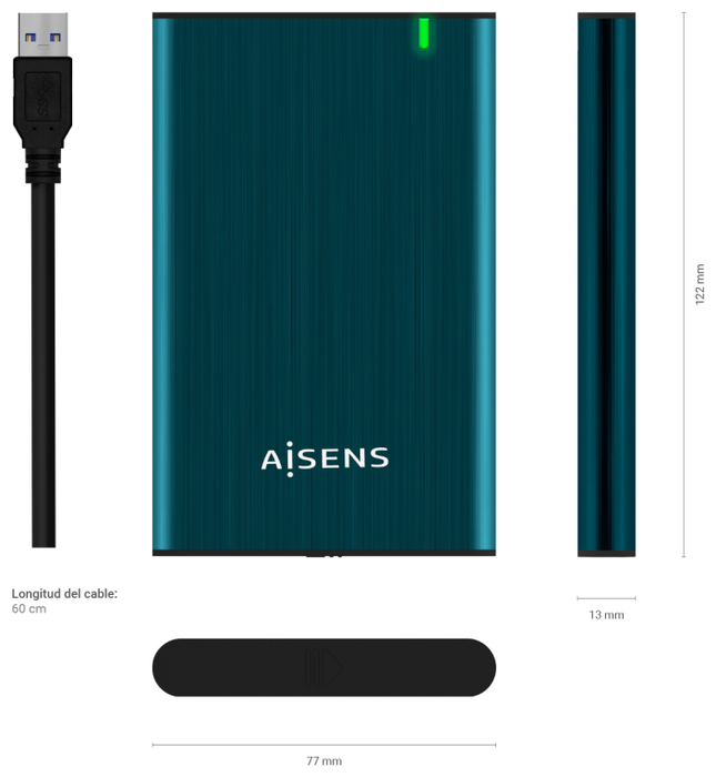 Aisens Caja Externa 2.5 ASE-2525PB Azul Pacífico
