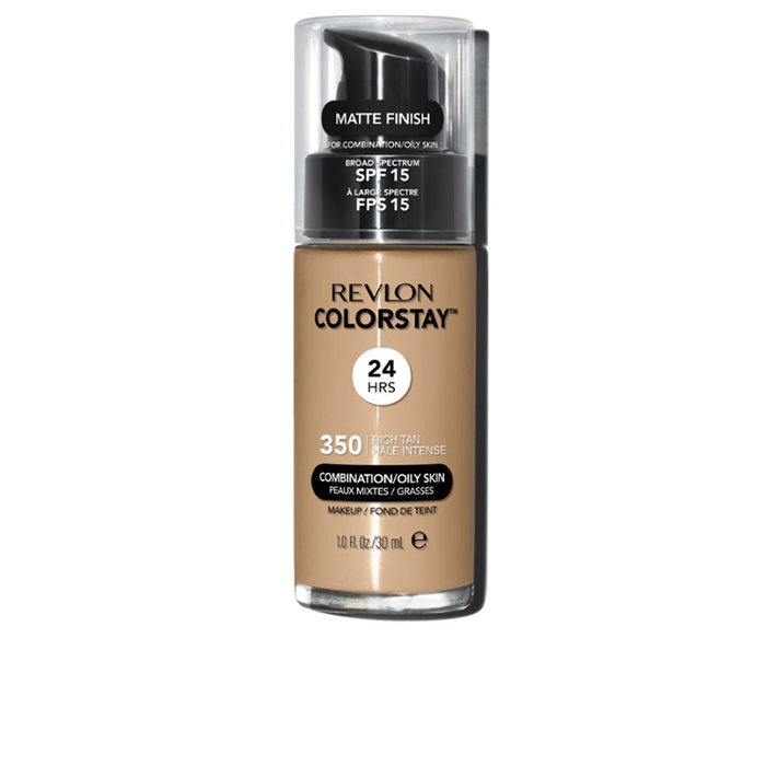 Revlon - Base de Maquillaje ColorStay para Piel Mixta/Grasa, Acabado Mate 24h, SPF15, Tono #350 Rich Tan, 30 ml Revlon - Base de Maquillaje ColorStay para Piel Mixta/Grasa, Acabado Mate 24h, SPF15, Tono #350 Rich Tan, 30 ml