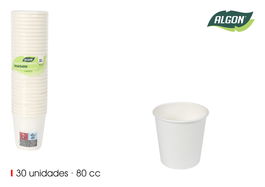 Algon Set 30 Vasos de Cartón Blancos 80cc (24 Unidades)