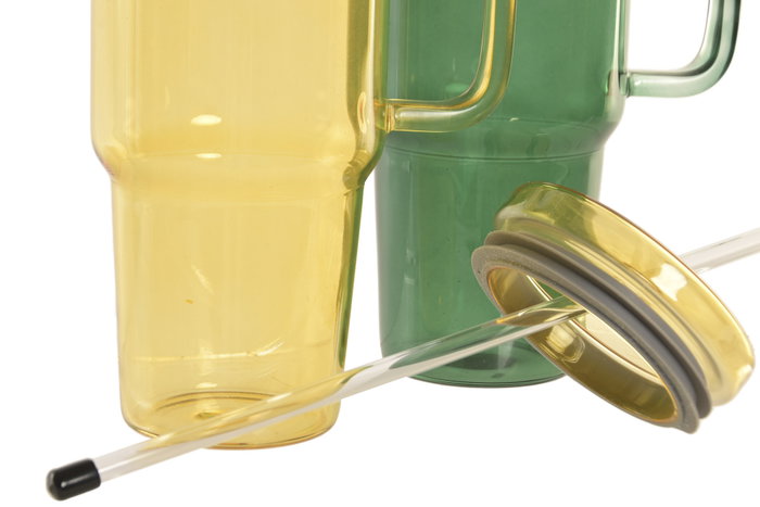 DKD Home Decor Set de 2 Tazas de Borosilicato y Silicona, 900 ml, Verde y Ámbar DKD Home Decor Set de 2 Tazas de Borosilicato y Silicona, 900 ml, Verde y Ámbar