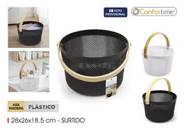 Inde Cesta Organizadora Redonda con Asa de Madera 26.7 cm Ancho x 17.7 cm Alto x 26.6 cm Largo (12 Unidades)