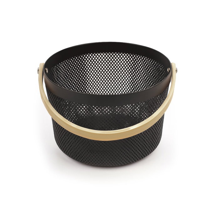 Inde Cesta Organizadora Redonda con Asa de Madera 26.7 cm Ancho x 17.7 cm Alto x 26.6 cm Largo (12 Unidades)