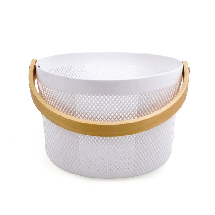 Inde Cesta Organizadora Redonda con Asa de Madera 26.7 cm Ancho x 17.7 cm Alto x 26.6 cm Largo (12 Unidades)