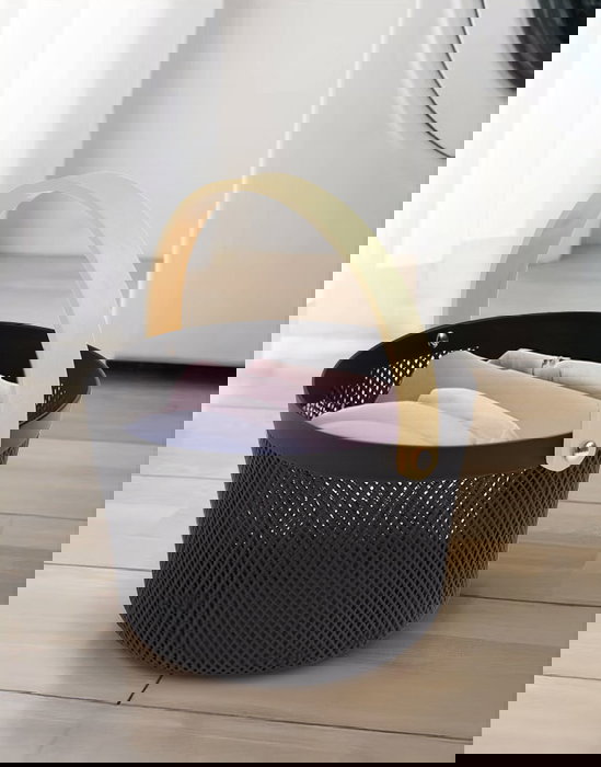 Inde Cesta Organizadora Redonda con Asa de Madera 26.7 cm Ancho x 17.7 cm Alto x 26.6 cm Largo (12 Unidades)