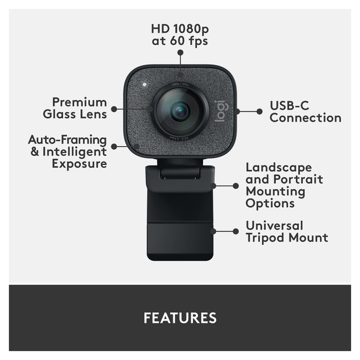 Logitech StreamCam Cámara Web Full HD 1080p 60 fps USB-C, Autoenfoque, Vidrio, Incluye Soporte para Monitor y Trípode Logitech StreamCam Cámara Web Full HD 1080p 60 fps USB-C, Autoenfoque, Vidrio, Incluye Soporte para Monitor y Trípode