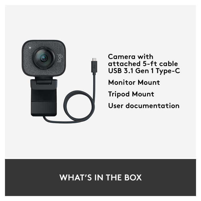 Logitech StreamCam Cámara Web Full HD 1080p 60 fps USB-C, Autoenfoque, Vidrio, Incluye Soporte para Monitor y Trípode Logitech StreamCam Cámara Web Full HD 1080p 60 fps USB-C, Autoenfoque, Vidrio, Incluye Soporte para Monitor y Trípode