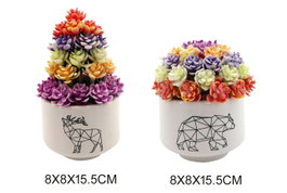 DKD Home Decor Maceta de Gres y PE 8x8x15,5 Surtido de 2