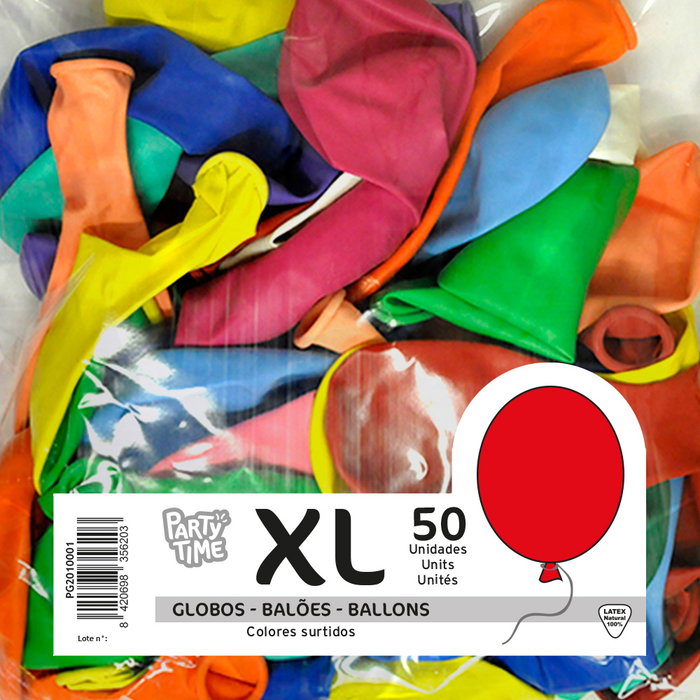 Party Time 50 Globos Surtidos Premium de Látex para Fiestas