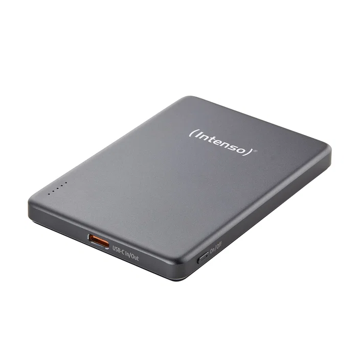 Intenso MW5000 Batería Externa Power Bank 5000 mAh Magsafe, Carga Inalámbrica 15W, USB-C PD 20W, Carga Rápida PPS, Delgada Compacta, Color Gris