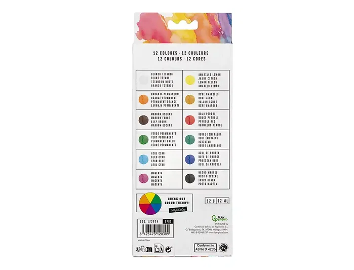 Liderpapel Pintura de Acuarela Caja 12 Tubos de Aluminio 12 ml Colores Surtidos