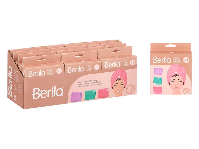 BERILO Toalla Turbante Microfibra Surtido de 3 Colores