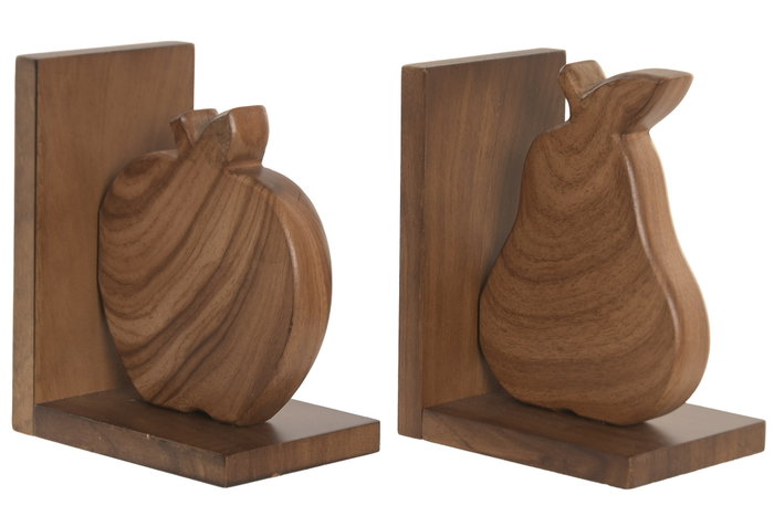 DKD Home Decor Set de 2 Sujetalibros de MDF Diseño Fruta Marrón
