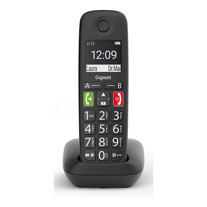 Gigaset E290 - Teléfono DECT/inalámbrico con altavoz, identificador de llamadas, 150 contactos, color negro