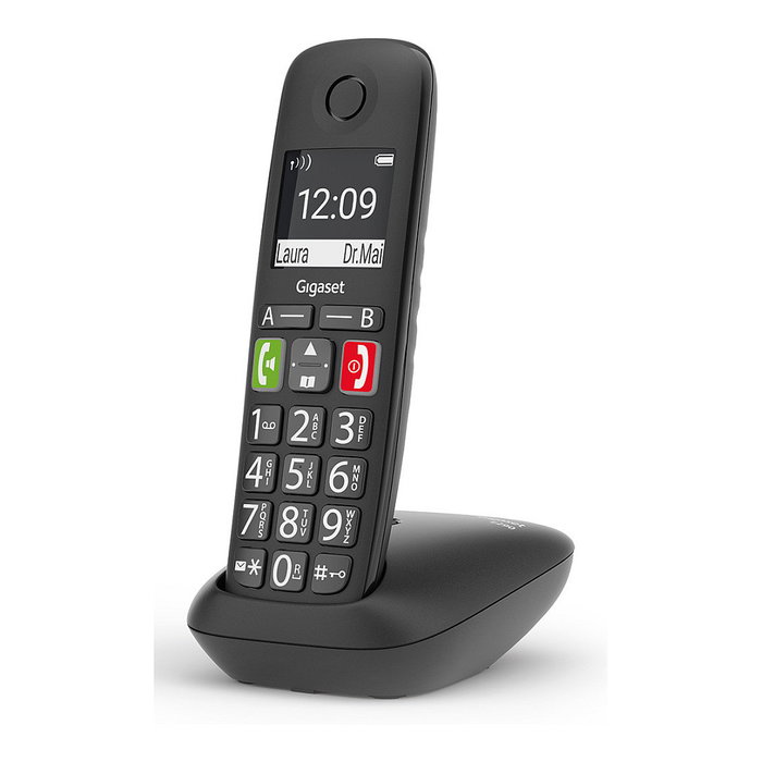 Gigaset E290 - Teléfono DECT/inalámbrico con altavoz, identificador de llamadas, 150 contactos, color negro