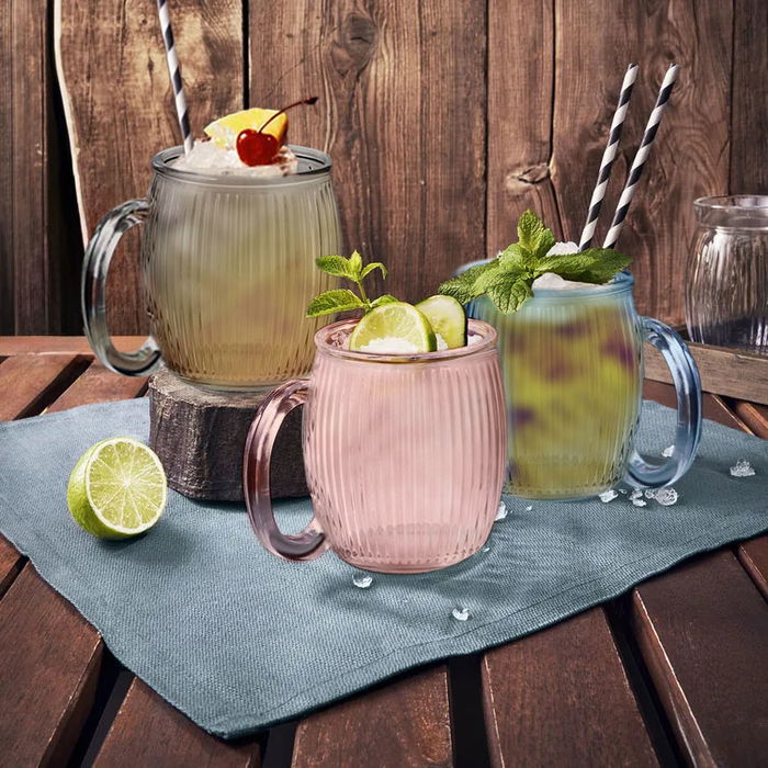 La Mediterranea Jarra Mug Vidrio Stripes 350 ml - 12.5 x 9.5 x 10 cm (24 Unidades)