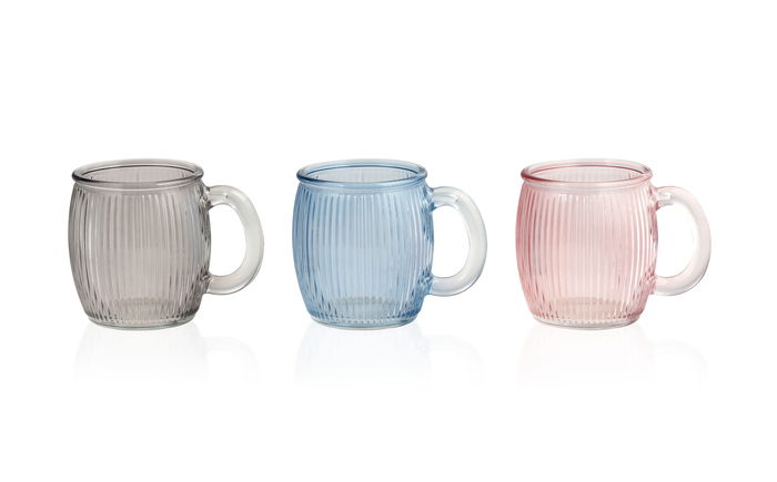 La Mediterranea Jarra Mug Vidrio Stripes 350 ml - 12.5 x 9.5 x 10 cm (24 Unidades)
