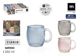 La Mediterranea Jarra Mug Vidrio Stripes 350 ml - 12.5 x 9.5 x 10 cm (24 Unidades)