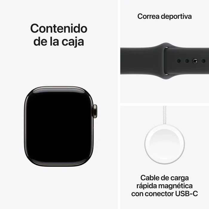 Apple Watch Series 11 GPS + Cellular 42mm Titanio Pizarra con Correa Deportiva Negra M/L