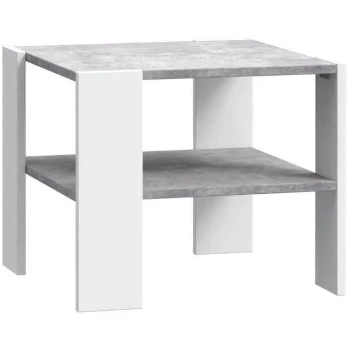 Mesa de centro PILVI con 2 bandejas - Estilo contemporáneo - Partículas de melamina - Decoración blanca y hormigón claro - L 55 x P 55 x H 45 cm Mesa de centro PILVI con 2 bandejas - Estilo contemporáneo - Partículas de melamina - Decoración blanca y hormigón claro - L 55 x P 55 x H 45 cm