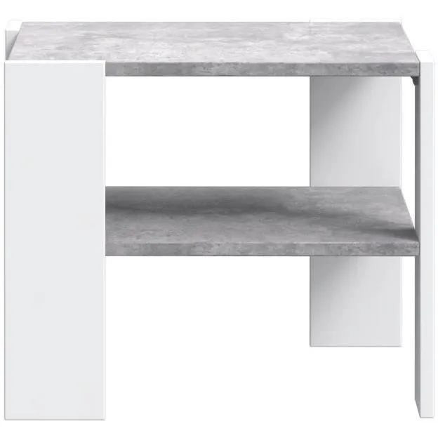 Mesa de centro PILVI con 2 bandejas - Estilo contemporáneo - Partículas de melamina - Decoración blanca y hormigón claro - L 55 x P 55 x H 45 cm Mesa de centro PILVI con 2 bandejas - Estilo contemporáneo - Partículas de melamina - Decoración blanca y hormigón claro - L 55 x P 55 x H 45 cm