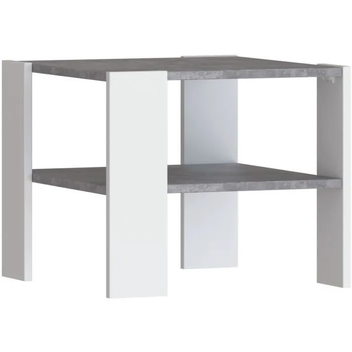 Mesa de centro PILVI con 2 bandejas - Estilo contemporáneo - Partículas de melamina - Decoración blanca y hormigón claro - L 55 x P 55 x H 45 cm Mesa de centro PILVI con 2 bandejas - Estilo contemporáneo - Partículas de melamina - Decoración blanca y hormigón claro - L 55 x P 55 x H 45 cm