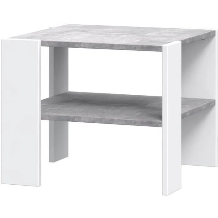 Mesa de centro PILVI con 2 bandejas - Estilo contemporáneo - Partículas de melamina - Decoración blanca y hormigón claro - L 55 x P 55 x H 45 cm Mesa de centro PILVI con 2 bandejas - Estilo contemporáneo - Partículas de melamina - Decoración blanca y hormigón claro - L 55 x P 55 x H 45 cm