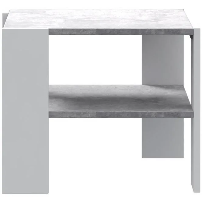 Mesa de centro PILVI con 2 bandejas - Estilo contemporáneo - Partículas de melamina - Decoración blanca y hormigón claro - L 55 x P 55 x H 45 cm Mesa de centro PILVI con 2 bandejas - Estilo contemporáneo - Partículas de melamina - Decoración blanca y hormigón claro - L 55 x P 55 x H 45 cm