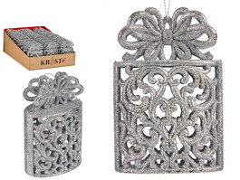 Krist+ Adorno Árbol Navidad Caja Regalo Plata Plástico Purpurina 7.5x11.5x4 cm (Set de 48)