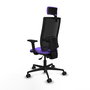 Silla de oficina Bormate con mecanismo Asincro tapizada con Tela color Lila y malla color Negro. Equipada con lumbar 1D, Brazos 2D, Cabecero 2D y Ruedas 65mm nailon