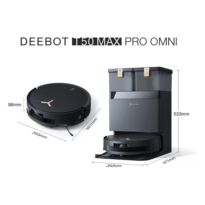 ECOVACS Deebot T50 MAX PRO OMNI (Gen2) - Robot aspirador y fregador sin bolsa, negro, navegación LIDAR, estación base con lavado y secado de mopa, 18500 Pa