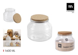 La Mediterranea Tarro de Vidrio con Tapón de Corcho 1600ml, Pack de 8 unidades