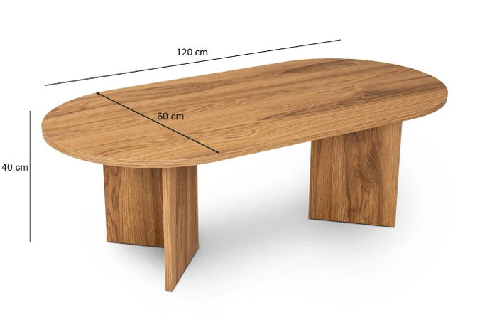 Nordure Mesa de Centro Oval 120cm Ancho x 60cm Alto x 40cm Fondo en MDF
