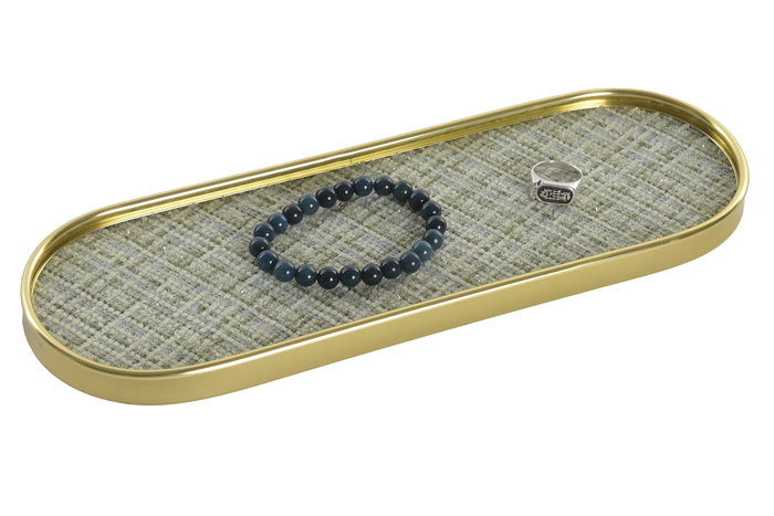 DKD Home Decor Bandeja de Metal y Cristal Verde y Dorado