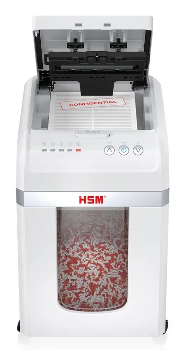 HSM shredstar Autofeed X300 Destructora de Documentos con Alimentación Automática, Nivel Seguridad P-4 (4x12mm), Corte en Partículas, 300 Hojas, 23 cm, Plata y Blanco, 220-240V