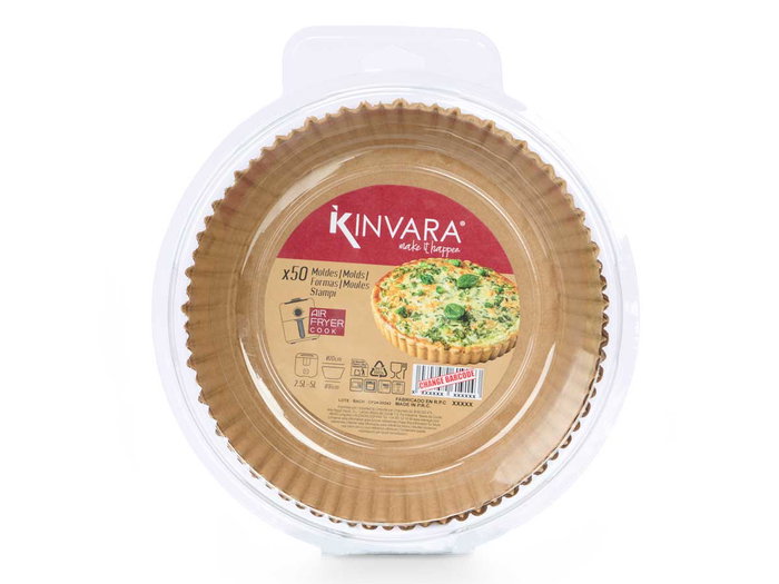 Kinvara Set 50 Piezas Molde Papel Freidora Aire Redondo Pequeño 22.5x24.5x5.5 cm (Set de 24)
