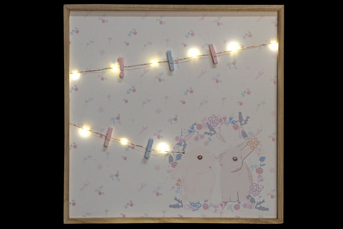 DKD Home Decor Memo Fotos LED Paulownia 40x40x3 Conejos